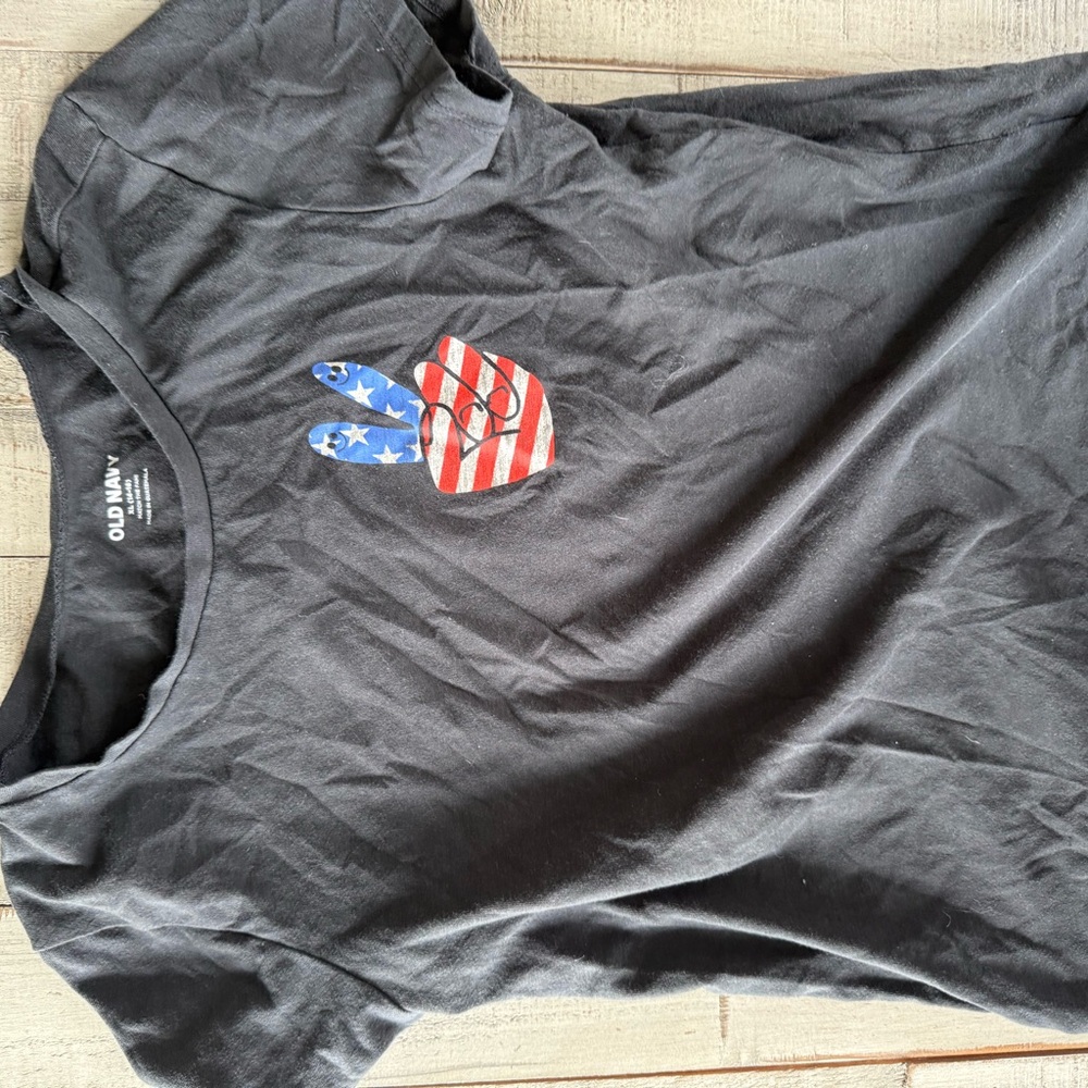 Old Navy Black T-Shirt with American Flag Peace Sign